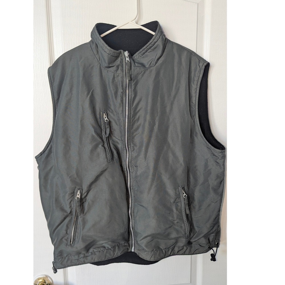 Free Country Mens XL Gray Fleece Utility Vest Full Zip Outdoor Pockets